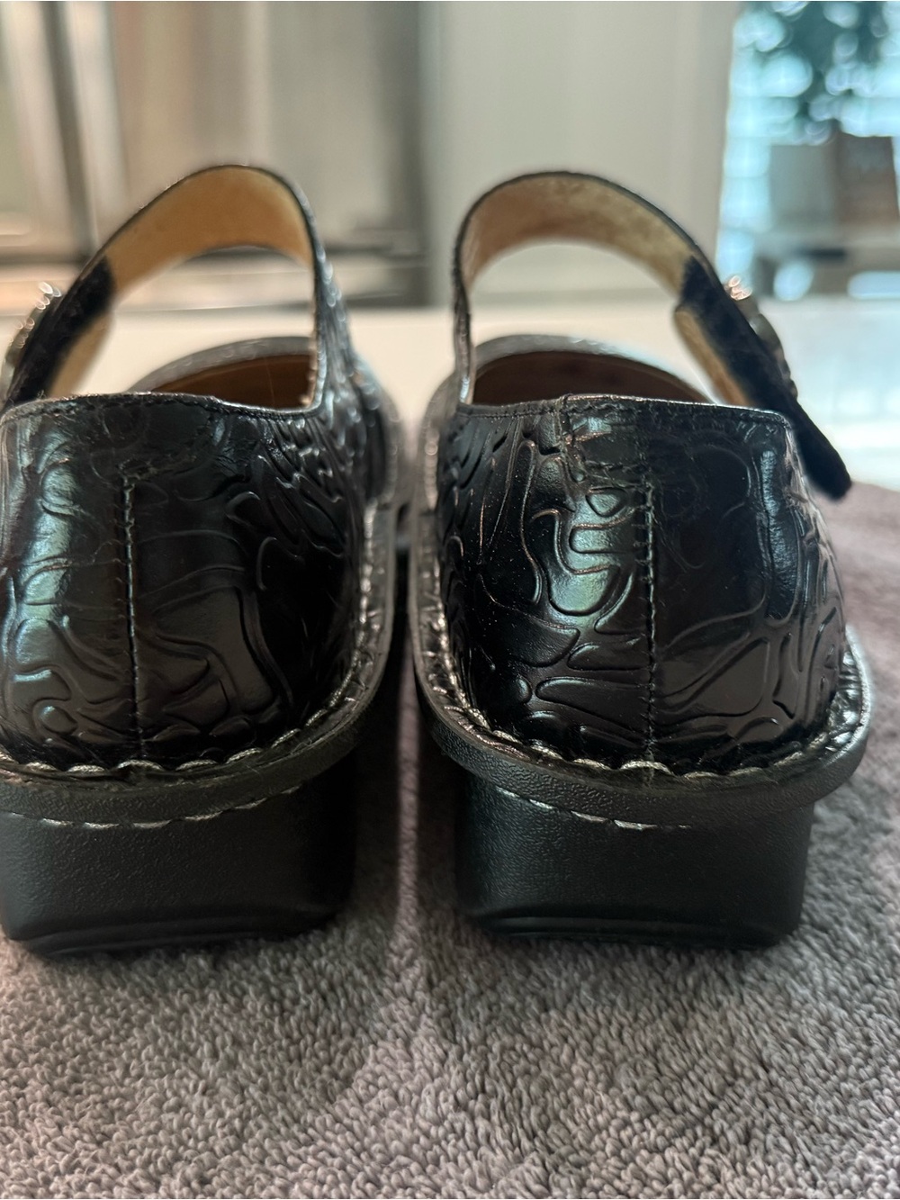 Algeria Women's Black Mary Jane Comfort Flats with Floral Emboss - Picture 4 of 7